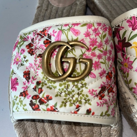GUCCI 2019 Pilar Double G Floral Espadrille Canvas Slide Sandals 41 10C Wide - Picture 7 of 16